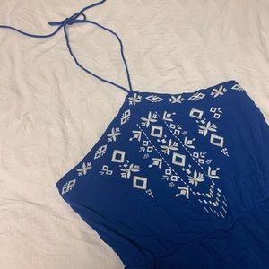 Blue and white halter romper